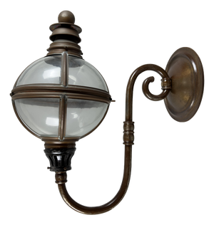 Large Brass Wall Lantern with Glass Sphere, 20th Century