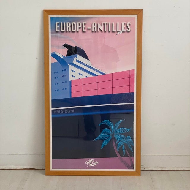 Cargo Ship French Line CMA CGM 2000 Europe/Caribbean Poster by Richard Roussel For Sale - Image 6 of 6