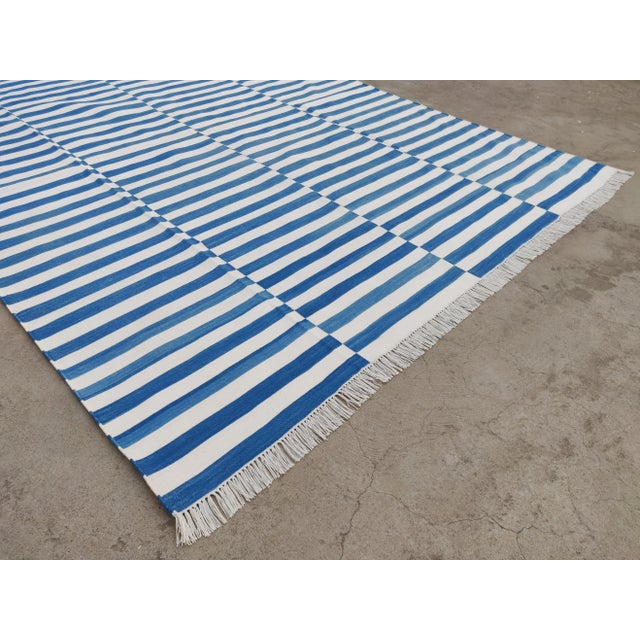 Handmade Cotton Striped Rug, Up Down Stripe Blue and White - 12'x12' For Sale - Image 6 of 10