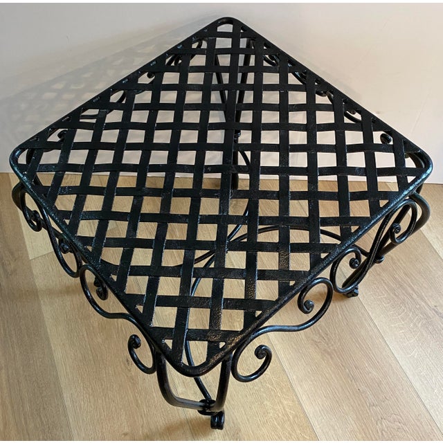 Black Pair of French Wrought Iron Square Accent Tables, Lattice Tops and Scroll Legs For Sale - Image 8 of 9