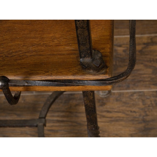 American Midcentury Metal and Wood Two-Tiered Shelving Unit with Twisted Motifs For Sale - Image 4 of 12