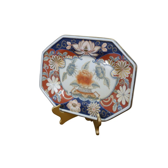 Antique Japanese Imari porcelain octagonal floral Chrysanthemums plate or serving dish featuring traditional bright...