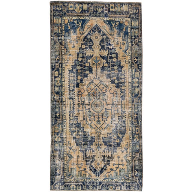 Textile 1960s Vintage Persian Distressed Handmade Geometric Brown Wool Rug For Sale - Image 7 of 7