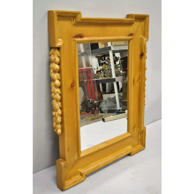 Vintage Italian Baroque Style Carved Knotty Pine Wood Country French Wall Mirror. Item features a solid wood frame,...