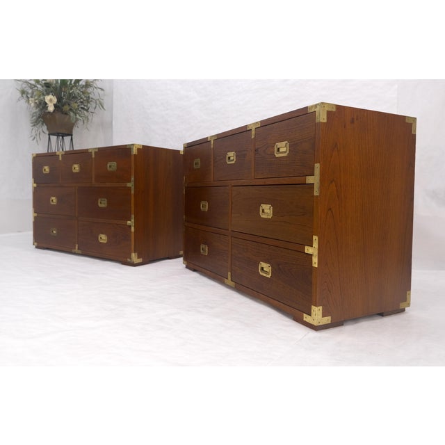 Campaign Pair of Campaign Solid Teak Dovetailed Drawers Dressers Credenza Brass MINT! For Sale - Image 3 of 17