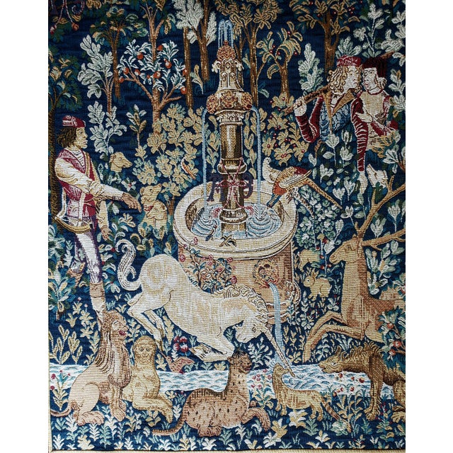 Medieval Style Unicorn at the Fountain Wall Tapestry, 1990s For Sale - Image 9 of 12