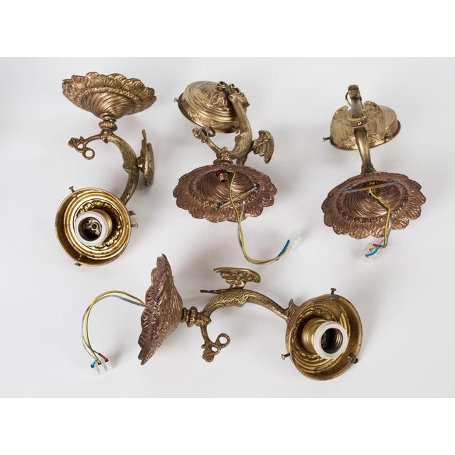Brass 1950s Spanish Empire Cast Brass Dragon Sconces With Scavo Glass Globes - A Set of 4 For Sale - Image 8 of 11