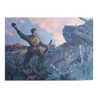 Great Patriotic War Painting, Antique Soviet Socialist Realism Art, 107-150 For Sale