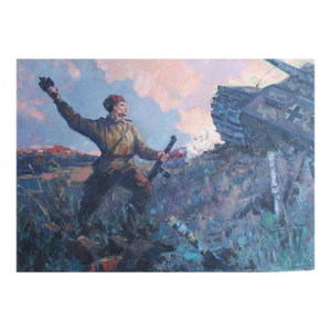 Great Patriotic War Painting, Antique Soviet Socialist Realism Art, 107-150
