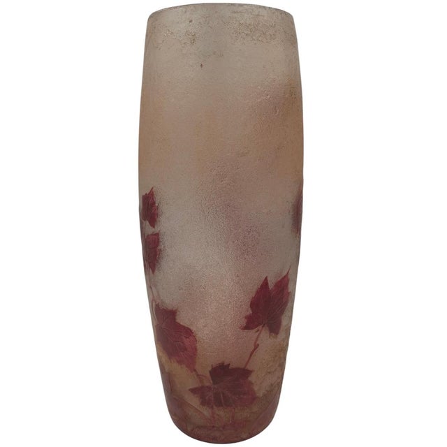 Burgundy Antique Legras French Art Nouveau Enameled Glass Vase – Ivy Pattern (11 Inches) For Sale - Image 8 of 10