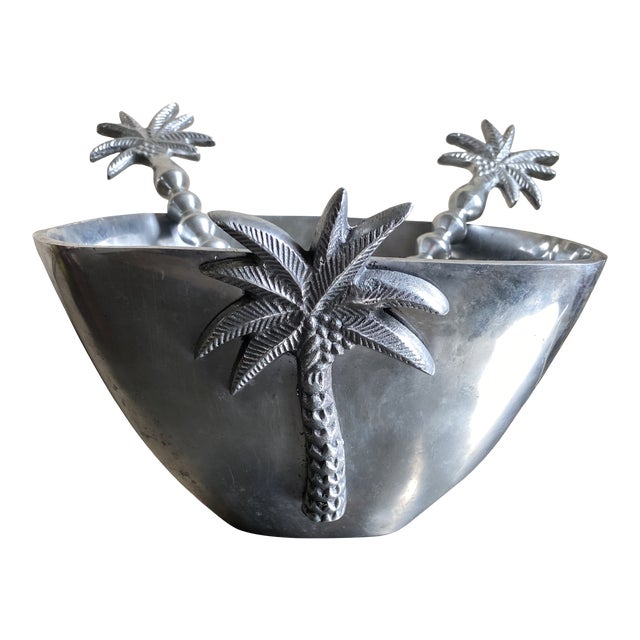 Contemporary Palm Tree Pewter Salad Bowl & Servers Chairish