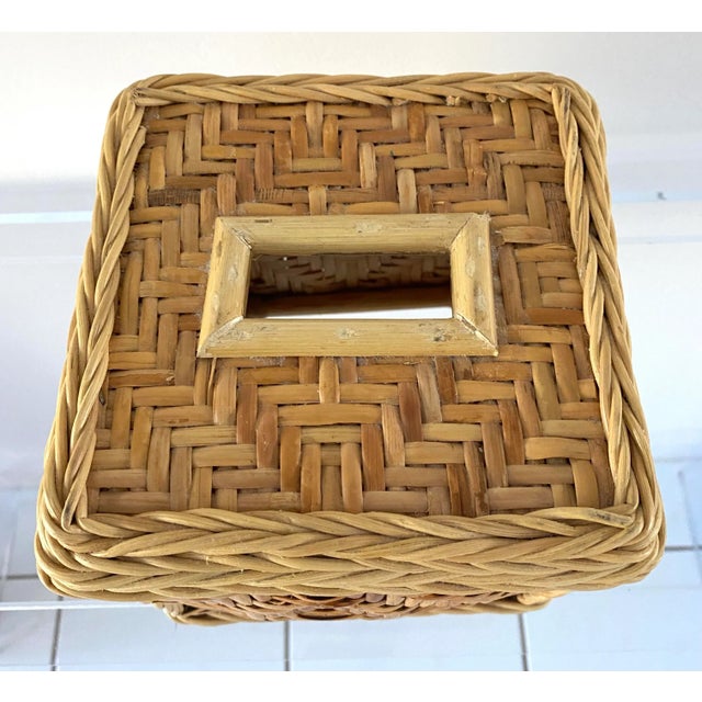 Vintage Basket Weave Bamboo Rattan Tissue Box Cover For Sale - Image 9 of 12