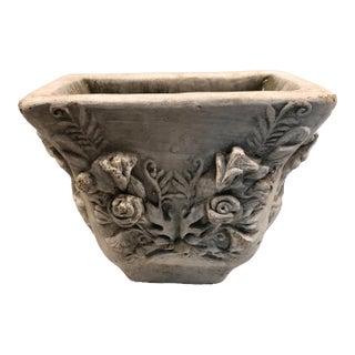 Vintage Concrete Planter With Floral Design For Sale