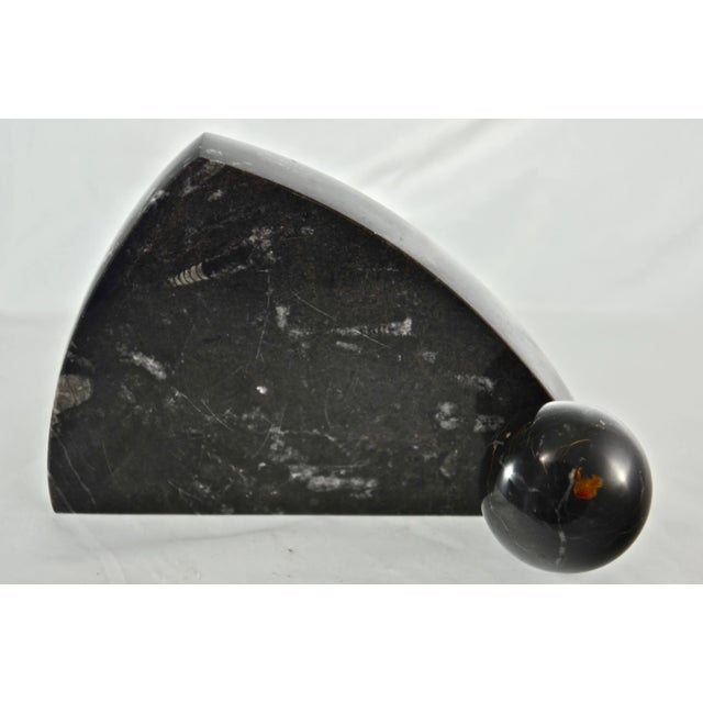 Stone Black Carved Fossil Stone Wedge & Sphere For Sale - Image 7 of 7