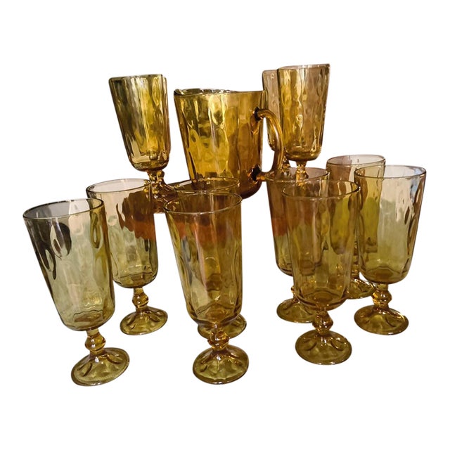 Capture the true warmth of the autumn season with this magnificent vintage amber glassware entertainment service....