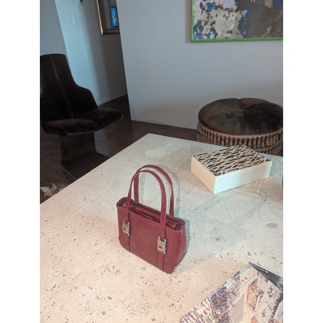 Contemporary Vintage Ruby Red Patent Leather Mini Structured Tote For Sale - Image 3 of 5