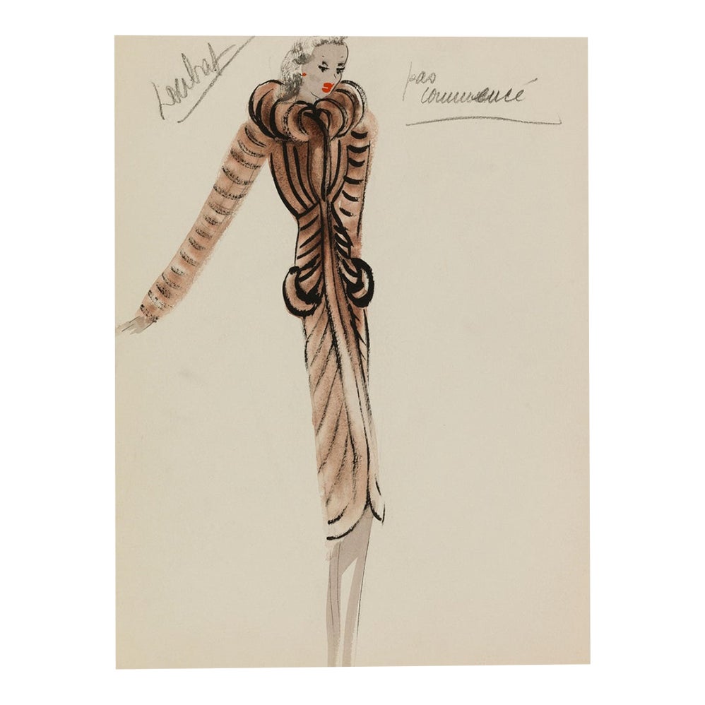 Vintage French Fashion Art Print – Brown Art Deco Illustration, 24