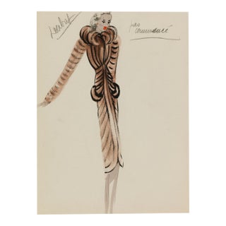 Vintage French Fashion Art Print – Brown Art Deco Illustration, 24" X 32" For Sale