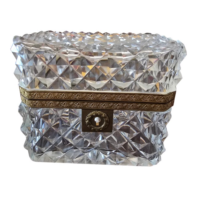 Antique Baccarat Style Crystal Bronze Jewel Box Casket For Sale