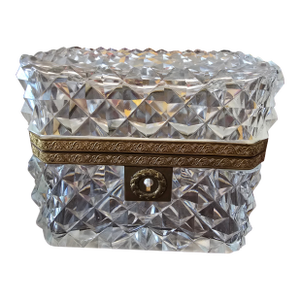Antique Baccarat Style Crystal Bronze Jewel Box Casket