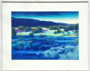 1990s "Evening Shadows II" Impressionist Style Southwestern Landscape Pastel Drawing by Jan Myers, Framed