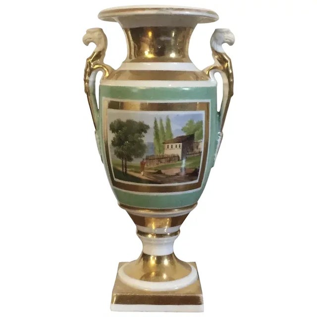 1820 French Empire Porcelain Vase Decorated with Landscape Scene and Trophies For Sale - Image 13 of 13