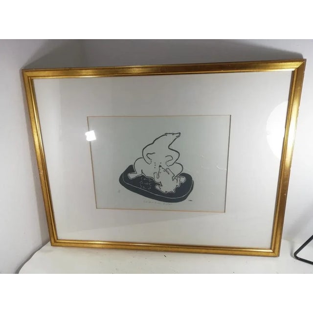 Original Inuit woodcut on rice paper. This work represents, in a highly lyrical way, motherhood which is one of the themes...