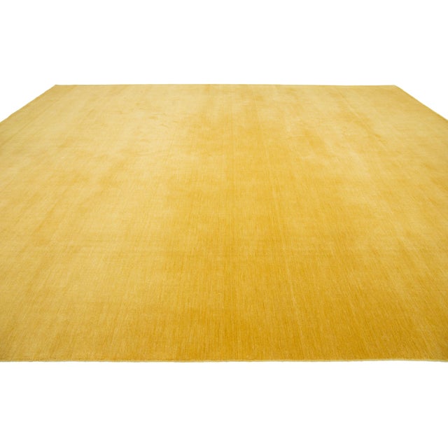Textile Apadana's Modern Handmade Gabbeh Plush Wool Rug in Yellow For Sale - Image 7 of 11