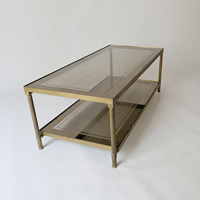 Vintage Brass Coffee Table with Smoked Glass and Mirror from Maison Jansen, 1960s For Sale - Image 11 of 11