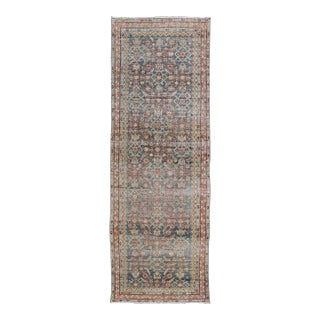 Early 20th Century Antique Persian Malayer Gallery Runner With All-Over Design in Gray, Steel Blue and Multi Colors For Sale
