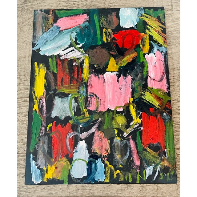 Colourful abstract painting on canvas board Invisible Hearts, signed M Shulga.