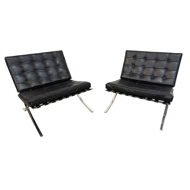 Vintage Barcelona Chrome & Leather Lounge Chairs - Set of 2 For Sale - Image 4 of 9