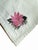 Large 18” embroidered white dinner napkins. Set of 4 Pink poinsettia-like flower with yellow center and a pair of dark...