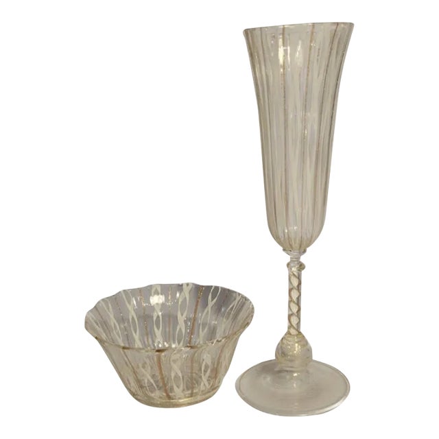 20th Century Two Piece Murano Glass Flute and Bowl For Sale