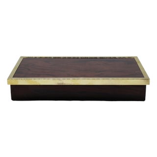 Italian Wood and Brass Rectangular Box, 1970s For Sale