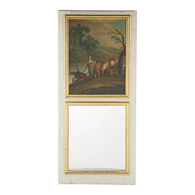 Wood French 1820 Gilt Trumeau Mirror With Painting For Sale - Image 7 of 7