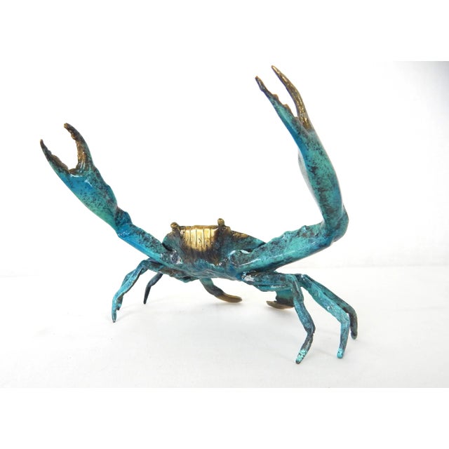 Late 20th Century Enameled Brass Blue Crab Figure For Sale - Image 10 of 12