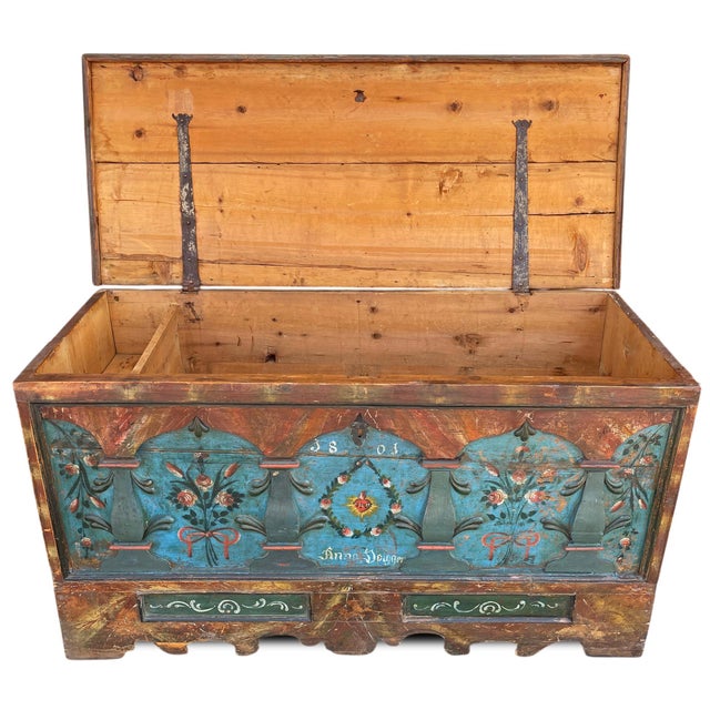 Alpine Painted Blanket Chest, 1801 For Sale - Image 3 of 18