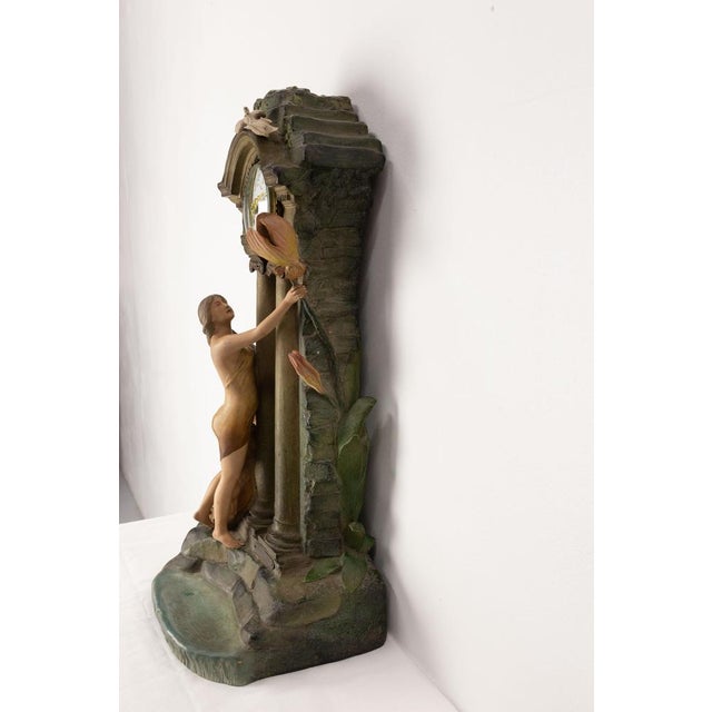 Antique French Mantel Set Clock in Bronze and Marble, 1890s, Set of 3 For Sale - Image 12 of 16