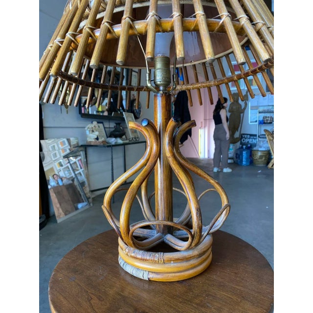 1950s 1950s Restored Modernist Stacked Stick Reed Rattan Organic Table Lamp with Stick Rattan Shade For Sale - Image 5 of 9