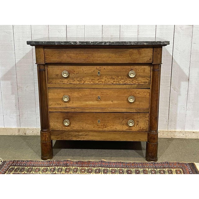 Empire Chest of Drawers in Walnut with Grey St. Anne Marble Top, 19th Century For Sale - Image 17 of 17