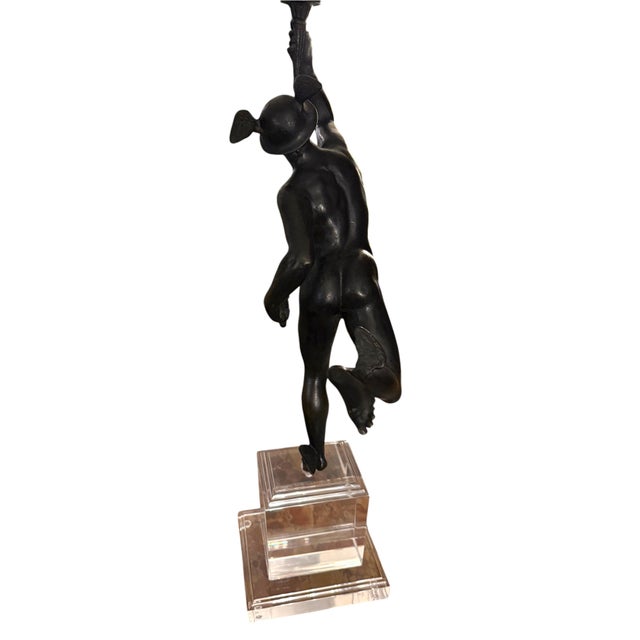Bronze “Flying Mercury” With Lily Torch, After Giambologna, Italy, 19th Century. For Sale - Image 11 of 12