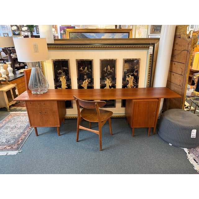 Mid 20th Century Teak Wood Office Desk With Cabinet For Sale - Image 4 of 18