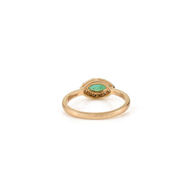 Metal Art Deco High Quality Zambian Emerald Halo Diamond Ring Size 5.5 in 14k Gold For Sale - Image 7 of 17
