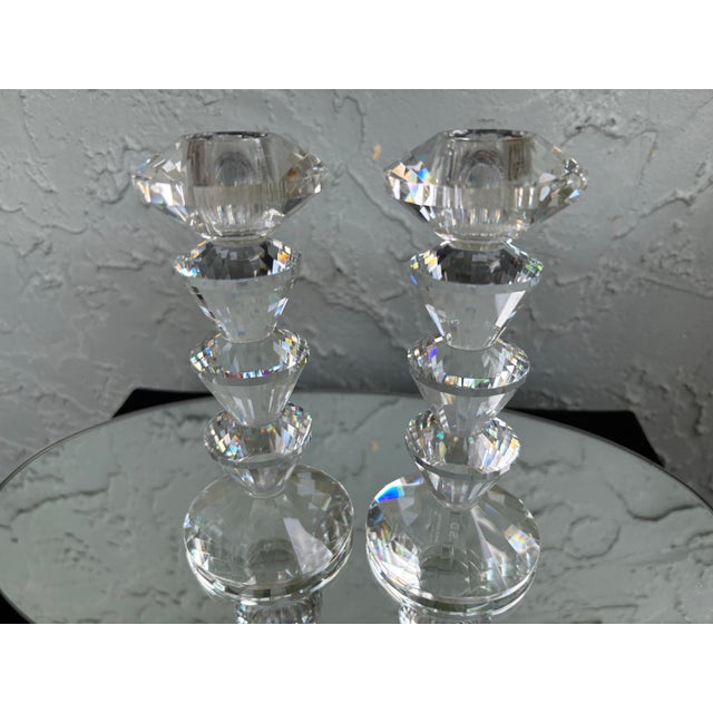 Pair of Simon Designs Faceted Crystal Candlesticks – Geometric Art Deco Style For Sale - Image 9 of 12