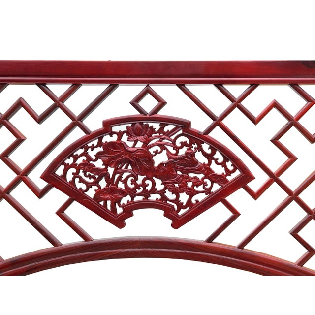 Chinese Reddish Brown Flower Ducks Geometric Round Arch Wood Room Divider For Sale In San Francisco - Image 6 of 14