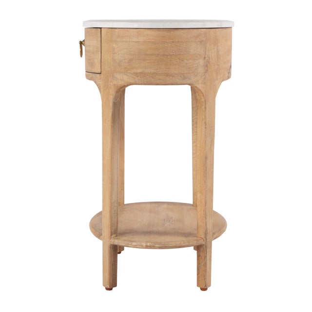 Ellen 18.25 in. W Oval Marble and Wood 1 Drawer Nightstand, Natural For Sale In Chicago - Image 6 of 9