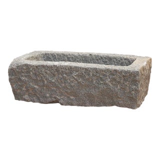 Hand-Chiseled Stone Rectangular Pot For Sale