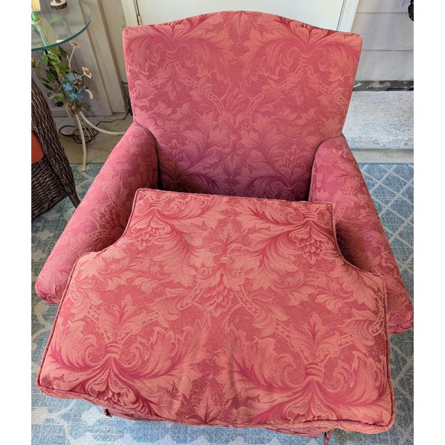 Red Late 20th Century Jessica Charles Swivel Rocker Armchair Club Chair - Damask For Sale - Image 8 of 13