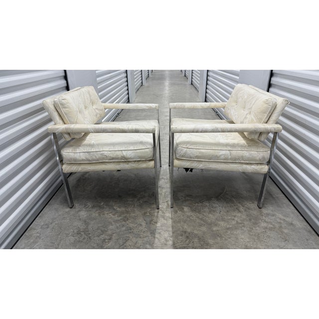 1970s 1970s Pair of Mid-Century Modern Chrome Lounge Chairs in the Style of Milo Baughman For Sale - Image 5 of 7